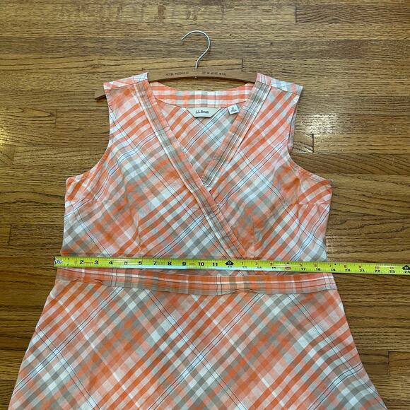 LL Bean Sleeveless Linen Blend Dress Plus Sz 20 Petite Peach/Pink Plaid - Picture 8 of 12